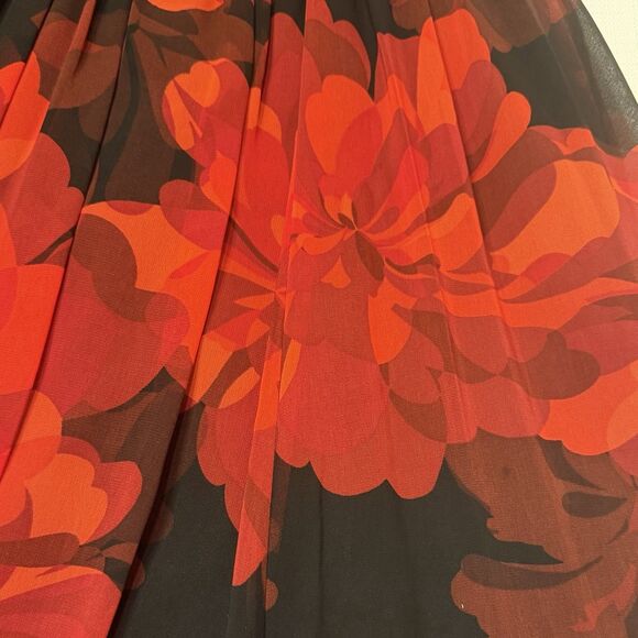 Calvin Klein Floral Halter Maxi Dress Chiffon Classic Size 4 Red Black Formal 🌺 - Picture 8 of 15